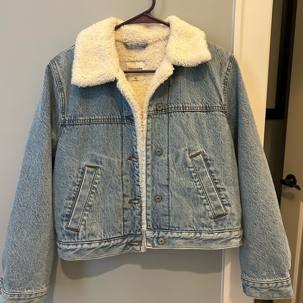 Abercrombie & Fitch Light Blue Denim Jacket with Sherpa
